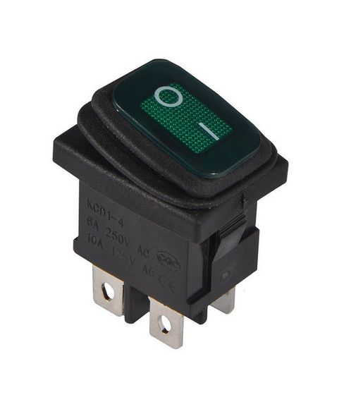 Перемикач KCD1-4-201WN G/B 220V 1 кнопка зелена з підсвічуванням вологозахищена Ny95500703