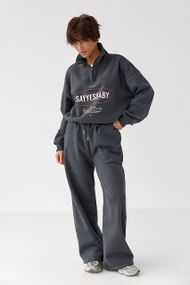 Теплий спортивний костюм із принтом - темно-сірий цвет, S/M (є розміри)