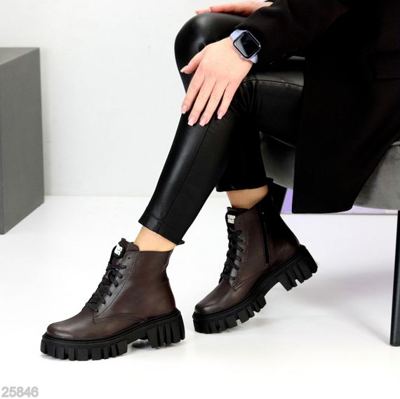 Шоколадні зимові черевики берці натуральна шкіра актуальный дизайн | Зображення 3