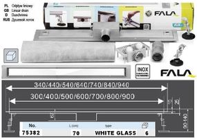 Трап для душу підлоговий WHITE GLASS нержавійка 70 см FALA-75382