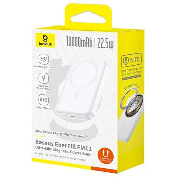 Портативний ЗП Power Bank Baseus EnerFill FM11 Ultra-Mini 22.5W з БЗП 10000mAh (P1008210E123) White | Зображення 5