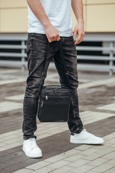 Мужская кожаная сумка Tiding Bag 412072 Черная | Зображення 8