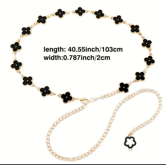 Стильний пояс ланцюжок двосторонній чотирьохлисник gold black/white | Зображення 6