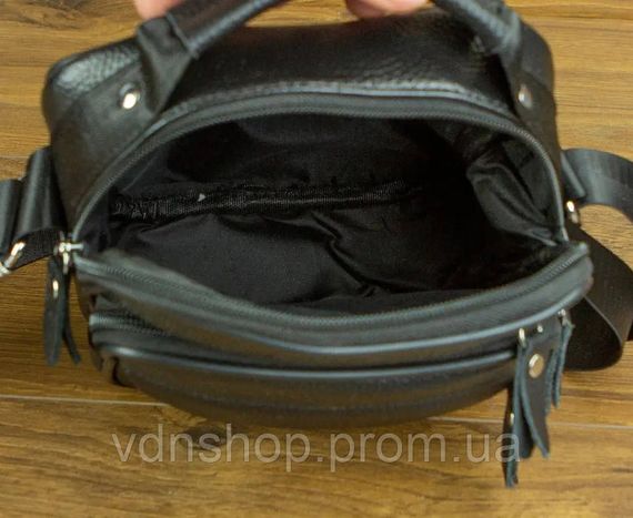 Сумка через плече з натуральної шкіри 22х24х6 / месенджер для активного чоловіка, чорний | Зображення 8