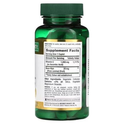 Витамин Nature's Bounty Витамин С с шиповником, 1000 мг, Vitamin C with Rose Hips, 100 каплет (NRT-00690) | Зображення 1