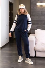 Женский спортивный костюм весна-осень свитшот и джоггеры GF7125 цвет темно-синий, размер 46/48