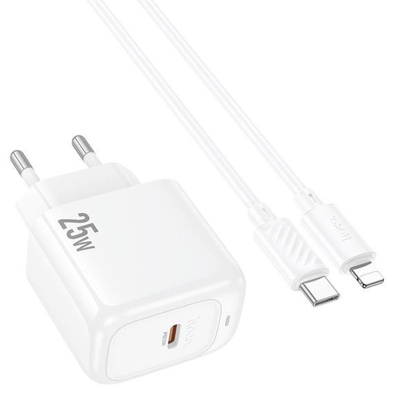 Набір СЗУ HOCO CS53A+кабель Туре-С/Lighting, 1xUSB-C, PD25W, White