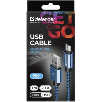 Дата кабель USB 2.0 AM to Micro 5P 1.0m USB08-03T blue Defender (87805) (87805) | Зображення 3