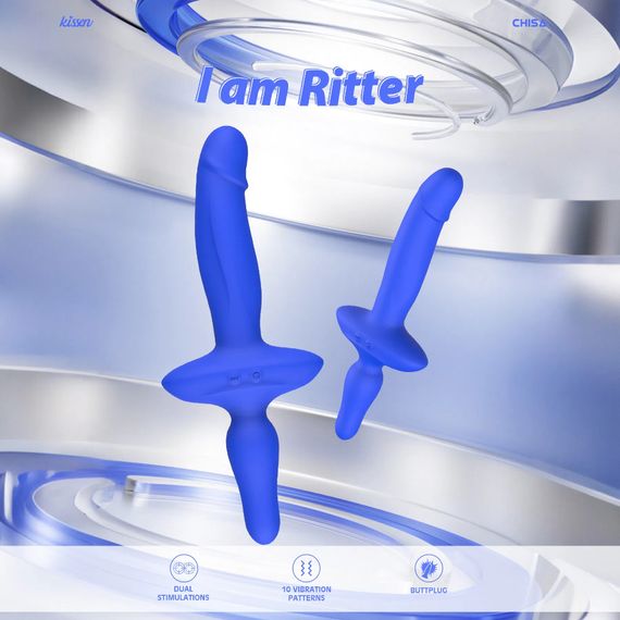 Подвійний вібратор з анальним стоппером Chisa Kissen Ritter синій Sex Aura | Зображення 5