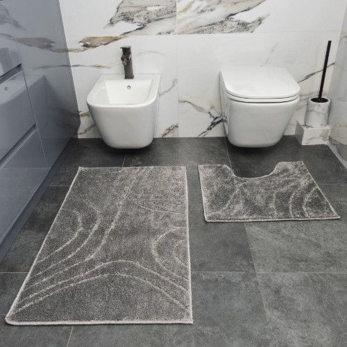 Набір килимків для ванної кімнати 2шт 57*100см+57*50см U-виріз Абстракція Joy сірий тафтинг Дариана | Зображення 2