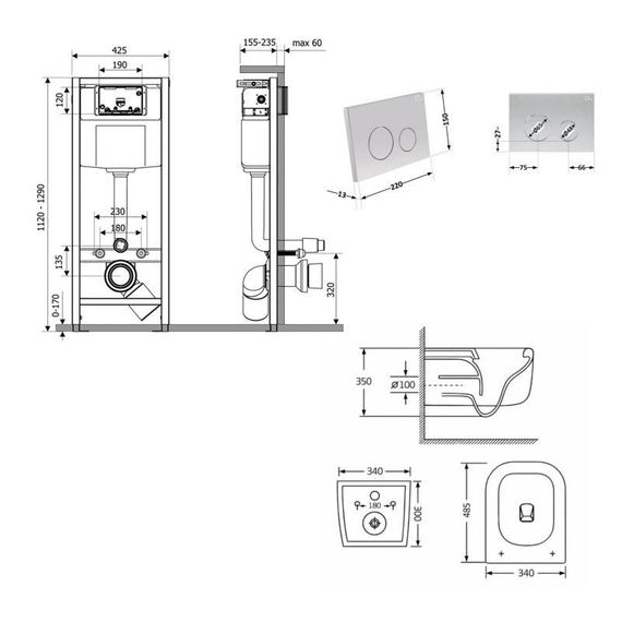 Готовое решение Qtap для ванной комнаты: подвесной унитаз Gemini Ultra Quiet 485×340×350 + комплект инсталляции Nest 4 в 1 (кругла | Зображення 1