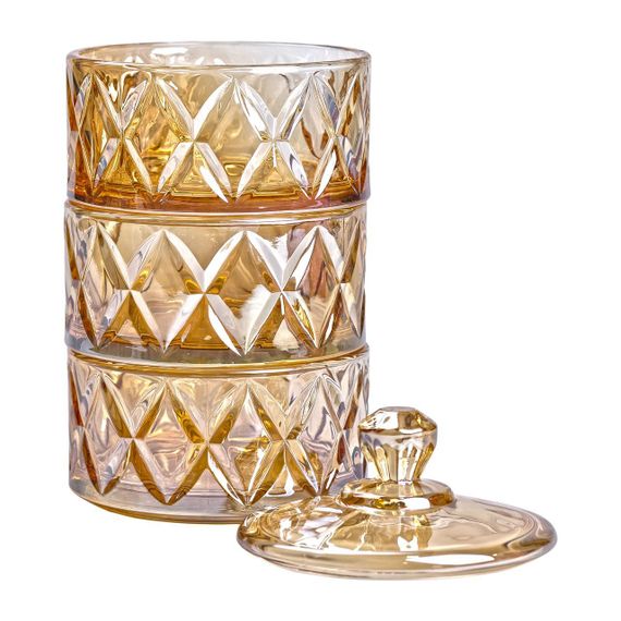 Цукерниця трирівнева Ø 10 см скляна з кришкою коричневая HP-YH-80 | Зображення 3