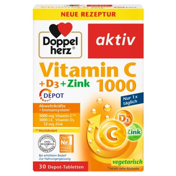 Иммунный комплекс Доппельгерц Витамин С 1000 мг. + D3 1000 м.е.+ Цинк Doppelherz Vitamin C 1000 + D3 + Zink