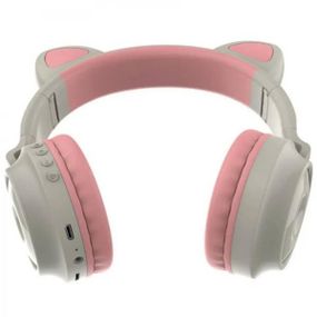 Бездротові навушники Bluetooth з вушками єдинорога LED ZW-028C рожеві з сірим