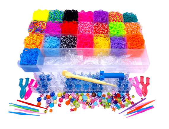 Большой набор резинок для плетения браслетов Loom Bands 8400 шт, кейс-органайзер со станком и бусинами | Зображення 1