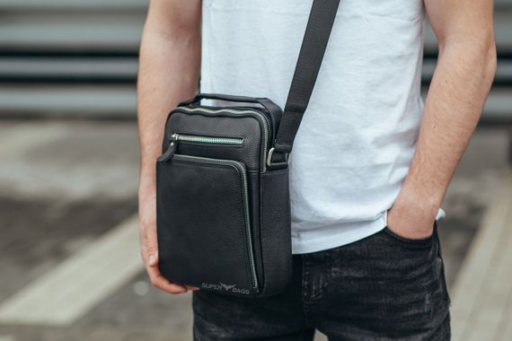 Шкіряна чоловіча сумка-барсетка через плече чорна Tiding Bag A25-1278C | Зображення 7