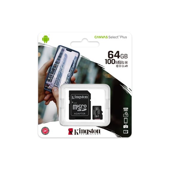 Карта памяти Kingston 64Gb, micro SD, Class 10, Canvas Select Plus | Зображення 1