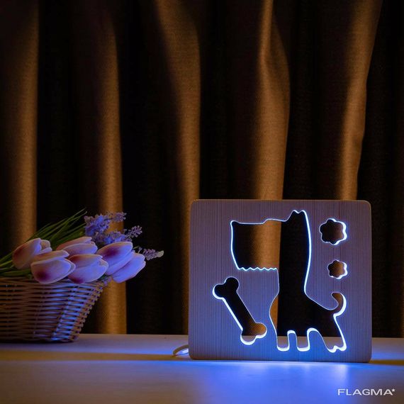 Светильник ночник ArtEco Light из дерева LED "Пес и косточка" с пультом и регулировкой... | Зображення 5