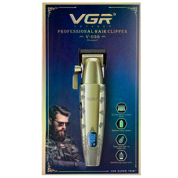 Акумуляторна машинка для стрижки VGR V-036, 8 насадок, LED дисплей | Зображення 4