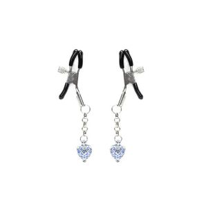 Затискачі для сосків із сердечком Liebe Seele Glow-in-dark Nipple Clamps Blue, світяться в темряві