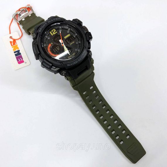 Годинник наручний чоловічий SKMEI 1343AG ARMY GREEN, годинник тактичний протиударний. Колір: зелений | Зображення 8