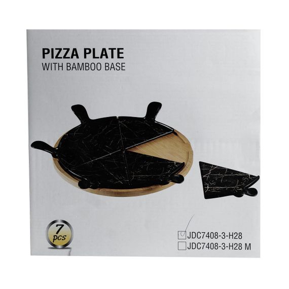 Тарелка для пиццы 28 см фарфоровая с бамбуковой вращающейся подставкой, секционная черная HP1247 | Зображення 8