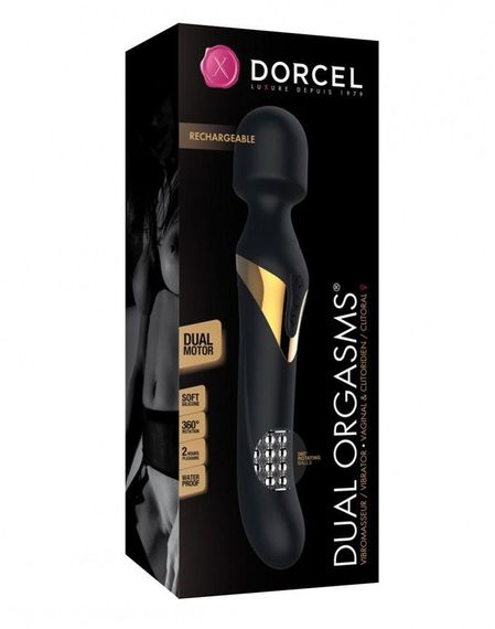 Вібромасажер 2в1 Dorcel Dual Orgasms Gold класичний масажер і вібратор з перлинним масажем Sex Aura | Зображення 3