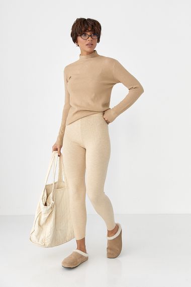 Жіночі трикотажні лосини - бежевий цвет, ONE SIZE (є розміри) | Зображення 2