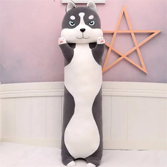 М'яка іграшка подушка довгий Хаскі антистрес подушка сірий 110 см