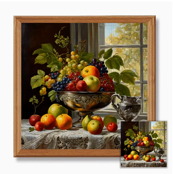 Набор для вышивки крестом JOZYSH "Натюрморт с фруктами и серебром" 14CT, 40x40 см, канва Аида с нанесенным рисунком | Зображення 9