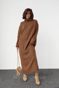 В'язане плаття oversize з високим горловиним кольором коричневий розмір S FL_000905