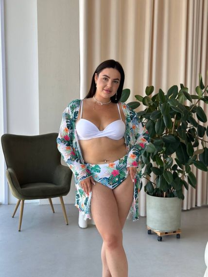 Роздільний білий купальник PLUS SIZE з тунікою в тропічному принті | Зображення 9