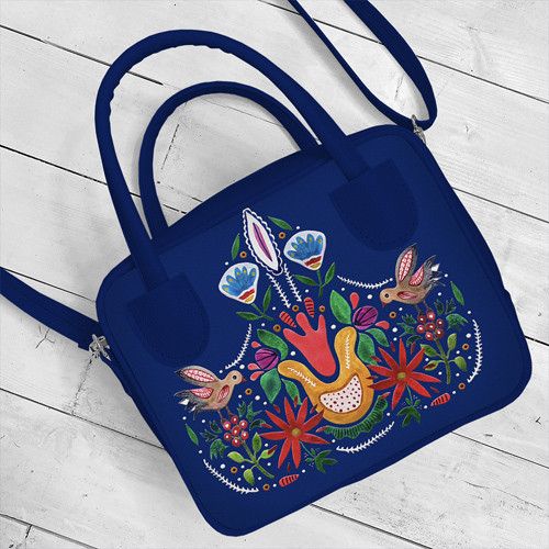 Сумка женская Kitto Птицы и цветы на синем фоне 25x20x9 см (SKI_23S023_SI)