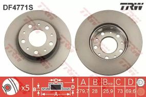 Диск гальмівний CITROEN/FIAT/PEUGEOT Jumper/Ducato/Boxer F D=279mm 06, TRW (DF4771S)