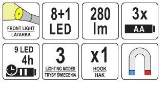 Ліхтар переносний LED 8+1 діод світильник 3 режими YATO YT-08513 | Зображення 8