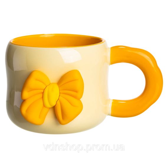 Кубок порцелянова з магнітом Бант 400 (мл) подарункова кружка прикольна чашка для дітей на подарунок Бежевий з жовтим FM-52A | Зображення 3