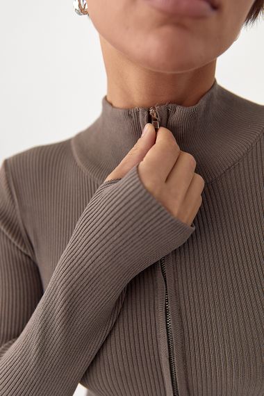 Трикотажний комбінезон в рубчик - кавовий цвет, ONE SIZE (є розміри) | Зображення 3