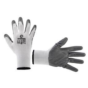 Рукавичка трикотажна біла, покрита сірим нітрилом на долоні, 10" INTERTOOL SP-0112