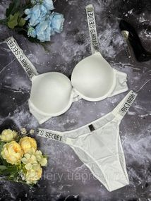 Комплект женского нижнего белья Victoria’s Secret Виктория Сикрет модель Rhinestone со стразами ХЛ, 85Д, Белый
