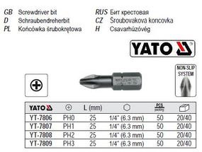 Набор насадка отвертки викруткова хрестова PH2 1/4" l=25мм 50 шт YATO-7808