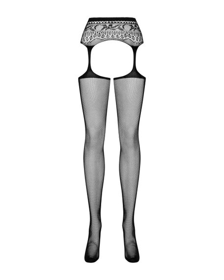 Сетчатые чулки-стокинги с кружевным поясом Obsessive Garter stockings S307 XL/XXL, черные, имитация | Зображення 4