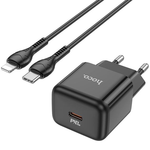 МЗП Hoco N32 Glory PD30W (1USB-C) + кабельType-C to Lightning Black | Зображення 1