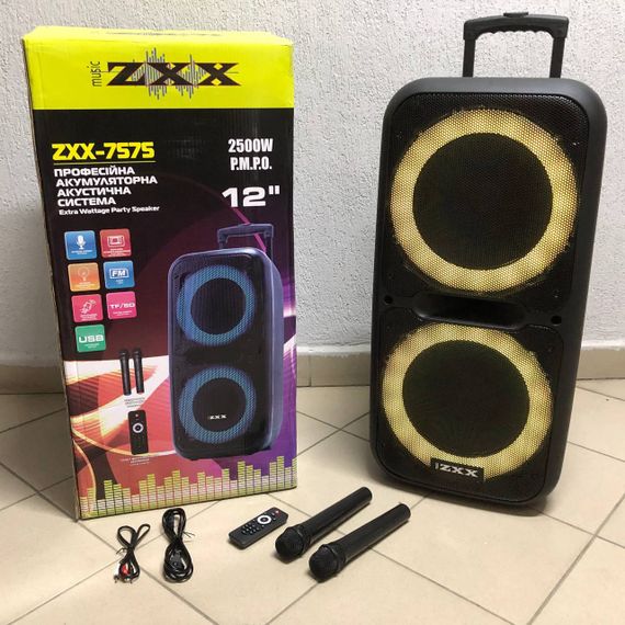 Караоке колонка с двумя микрофонами ZXX-7575 80х39х33 см 300 Вт, Автономная колонка с двумя микрофонами ER-45 | Зображення 6
