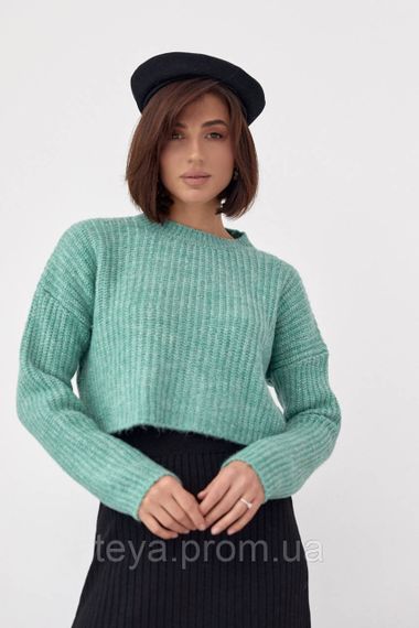 В'язаний укорочений джемпер oversize колір м'ятний розмір M FL_000858 | Зображення 4