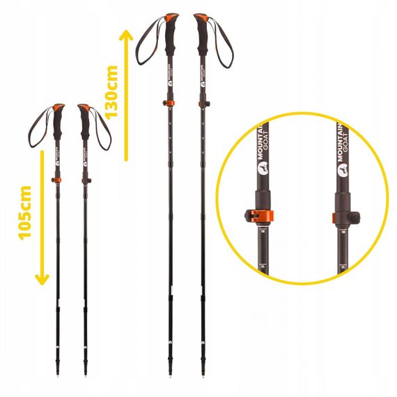 Трекінгові палиці Mountain Goat Pro+ 43-130 см MG0008 Black/Orange (P-5907739318251) | Зображення 6