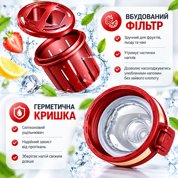 Спортивная бутылка KANGZYUAN 700 мл красная - Tritan BPA Free, ударопрочная эко-бутылка для воды с герметичной крышкой и ремешком | Зображення 7