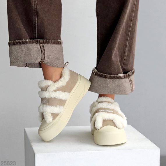 Светлые бежевые спортивные зимние автоледи на липучке | Зображення 1