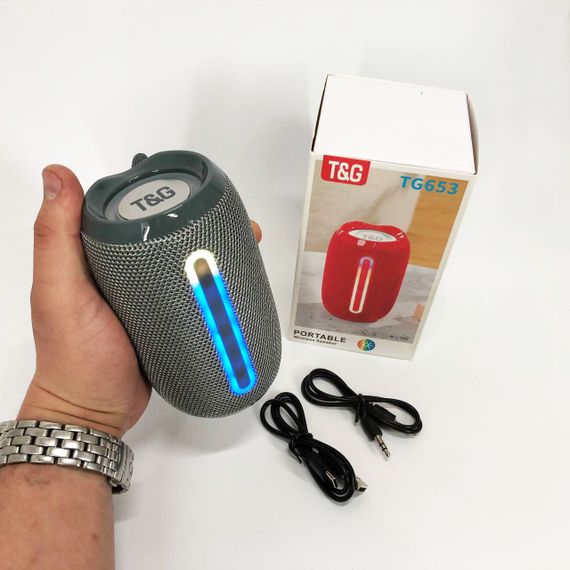 Портативна Bluetooth-колонка TG653 USB з ремінцем, гучна колонка для вечірки. Колір: сірий | Зображення 1