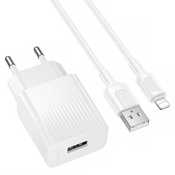 МЗП Borofone BAS71A Source 10.5W (1USB-A) + кабель USB to Lightning White | Зображення 1