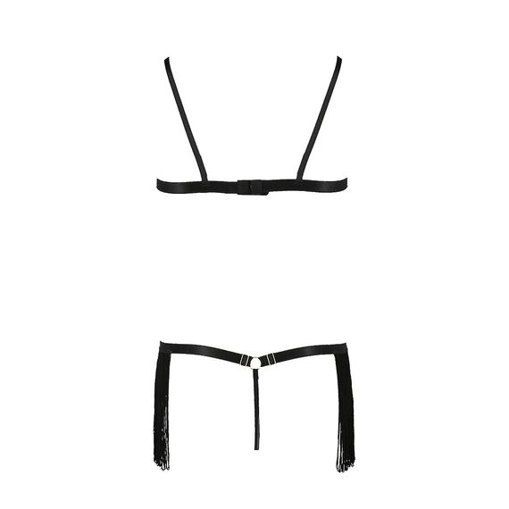 Комплект білизни Passion Exclusive KASSANDRA SET OpenBra L/XL black, ліф з бахроми, трусики-спідниця | Зображення 5